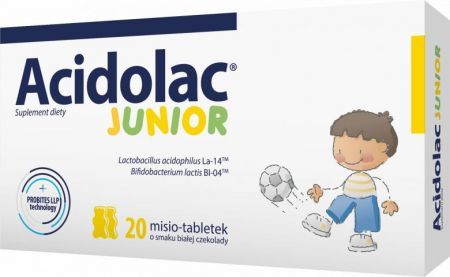 Acidolac Junior  o smaku białej czekolady, 20 tabletek, 2,8g