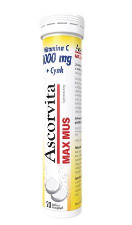 Ascorvita Max Mus, witamina C, cynk, 20 tabletek musujących