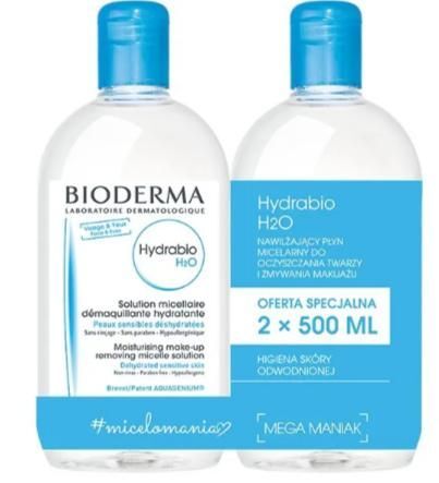Bioderma Hydrabio H2O, nawilżający płyn micelarny do demakijażu, skóra odwodniona, 2 x 500 ml