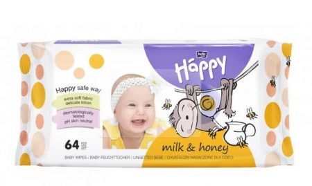 Chusteczki nasączone Bella Baby Happy Mleko i Miód 64 sztuki