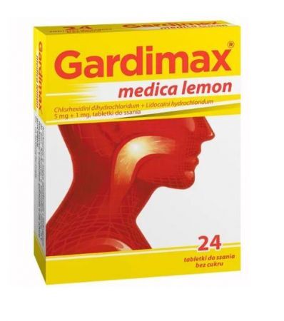 Gardimax medica lemon, 5mg + 1mg, bez cukru, 24 tabletki do ssania
