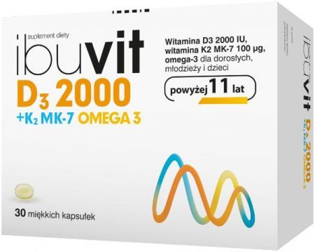 Ibuvit D3 2000 + K2 MK-7, Omega 3, 30 kapsułek