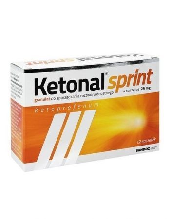 Ketonal Sprint 25 mg, granulat do sporządzenia roztworu doustnego, 12 saszetek KRÓTKA DATA do  022-02-28