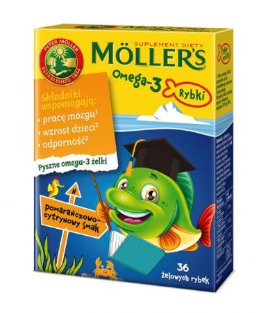 Moller's Omega-3 Rybki, żelki, smak pomarańczowo-cytrynowy, 36 sztuk