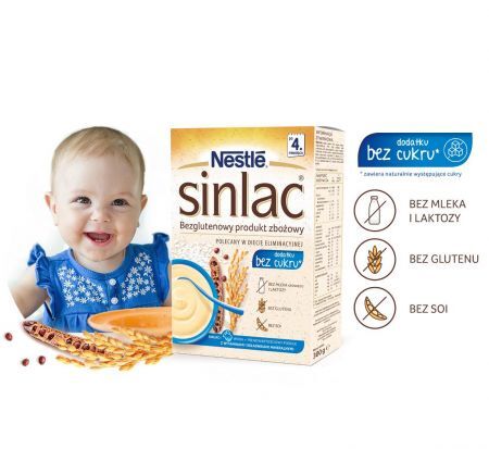 Nestle Sinlac, bezglutenowy produkt zbożowy, bez dodatku cukru, po 4 miesiącu, 300 g