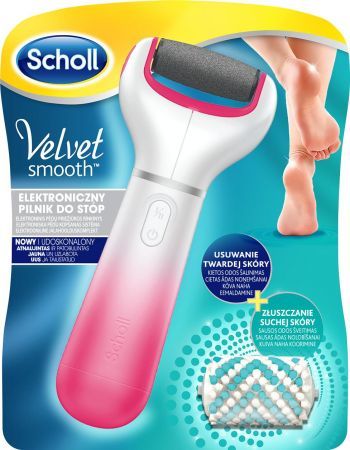 Scholl Velvet Smooth™ elektroniczny pilnik do stóp z głowicą gruboziarnista i szczoteczką złuszczającą