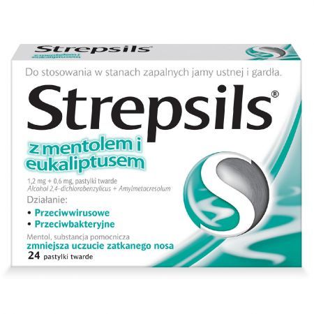 Strepsils z mentolem i eukaliptusem 1,2 mg + 0,6 mg, 24 pastylki