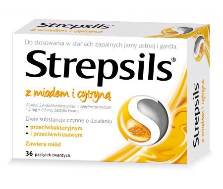 Strepsils z miodem i cytryną 1,2 mg + 0,6 mg, 36 pastylek twardych