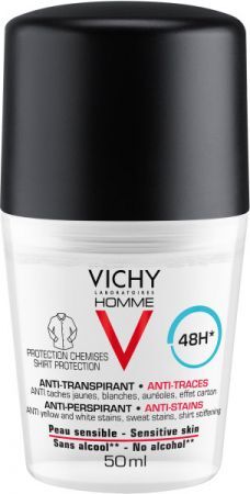 Vichy Homme, antyperspirant roll-on 48h dla mężczyzn, przeciw śladom na ubraniach, 50 ml